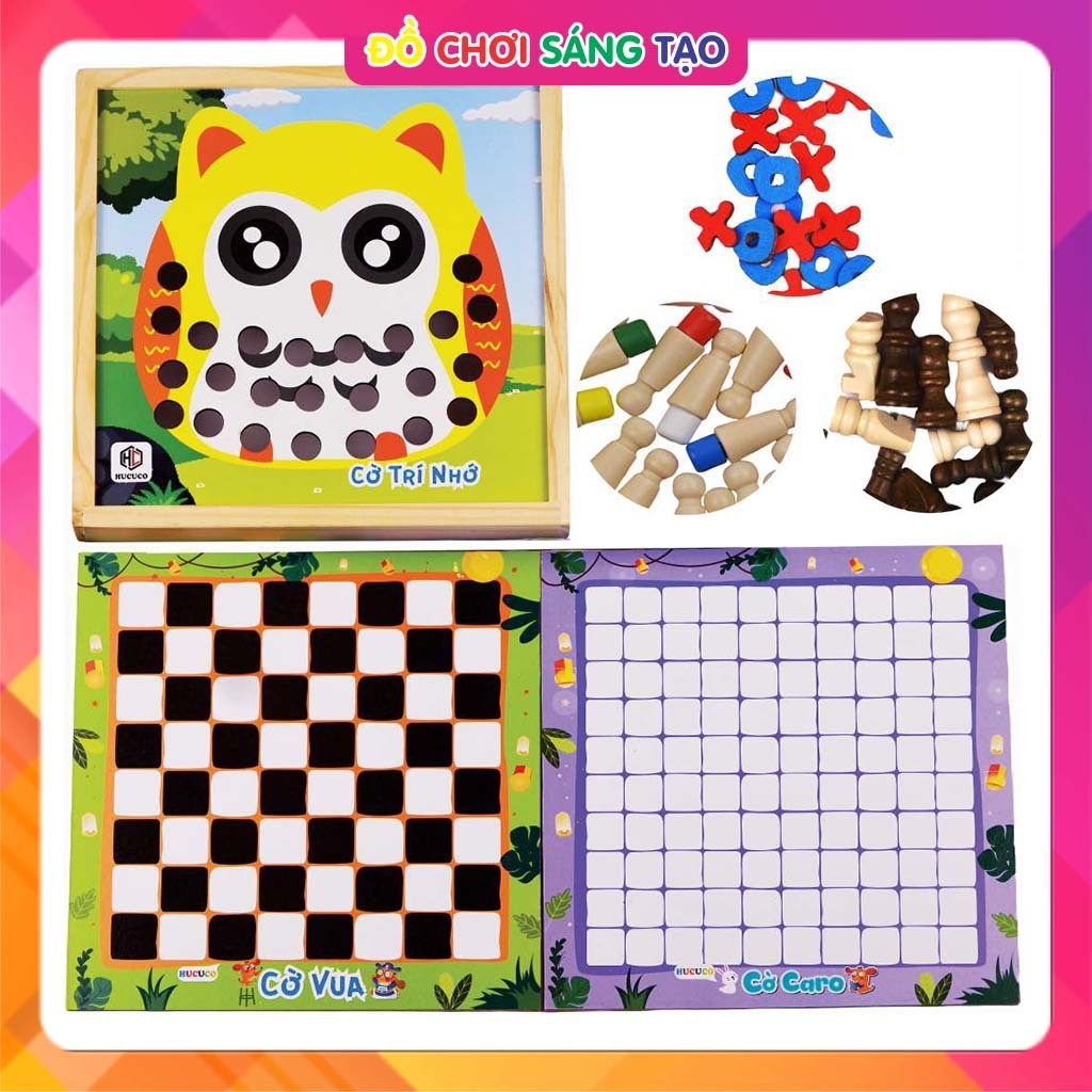 Đồ Chơi Gỗ 3 Trong 1 - Cờ Trí Nhớ - Cờ Vua - Cờ Caro - Cả Gia Đình Cùng Chơi Vui HC16-03