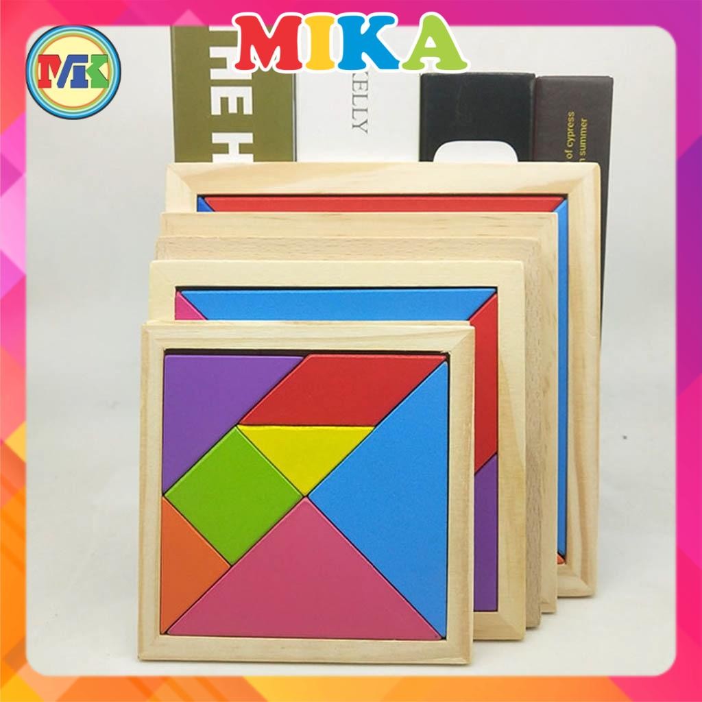 Đồ Chơi Xếp Hình Trí Uẩn Tangram Bằng Gỗ Cao Cấp - Phân Biệt Màu Sắc To Nhỏ Hình Khối Cho Bé XH34