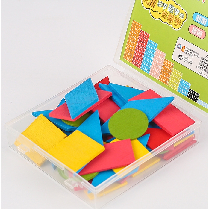 Bộ 50 Khối Gỗ Xếp Hình - Tangram Hình Học - Đồ Chơi Giáo Dục Sớm Montessori Cho Bé Thông Minh DC58