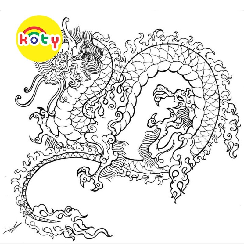 Bộ 20 Tờ Tranh Tô Màu Rồng Dragon Khổ A4/A5 Cho Bé - Màu Sáp, Màu Chì - TM186