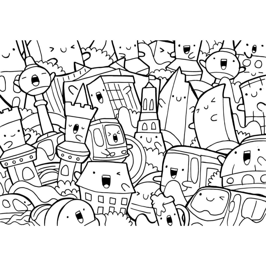 Set 50 Tờ Tranh Tô Màu Doodle Dễ Thương Vui Nhộn Giấy A5 - Tô Màu Sáp, Màu Chì - Tiệm Tô Màu TM57