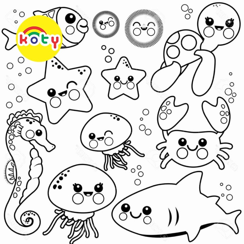 Bộ 50 Tranh Tô Màu Chủ Đề Đại dương - Size A4 A5 Dành Cho Màu Sáp, Màu Chì - KOTY tô màu TM676