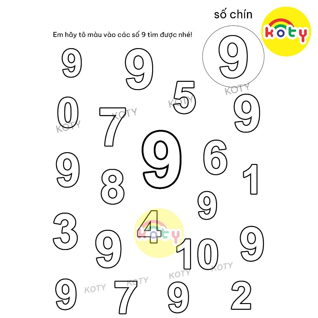 Bộ 10 Tranh Số Tự Nhiên Từ 0 Đến 10 - Trò Chơi Săn Tìm Chữ Số - Học Liệu Tô Màu Cho Bé Thông Minh TK01