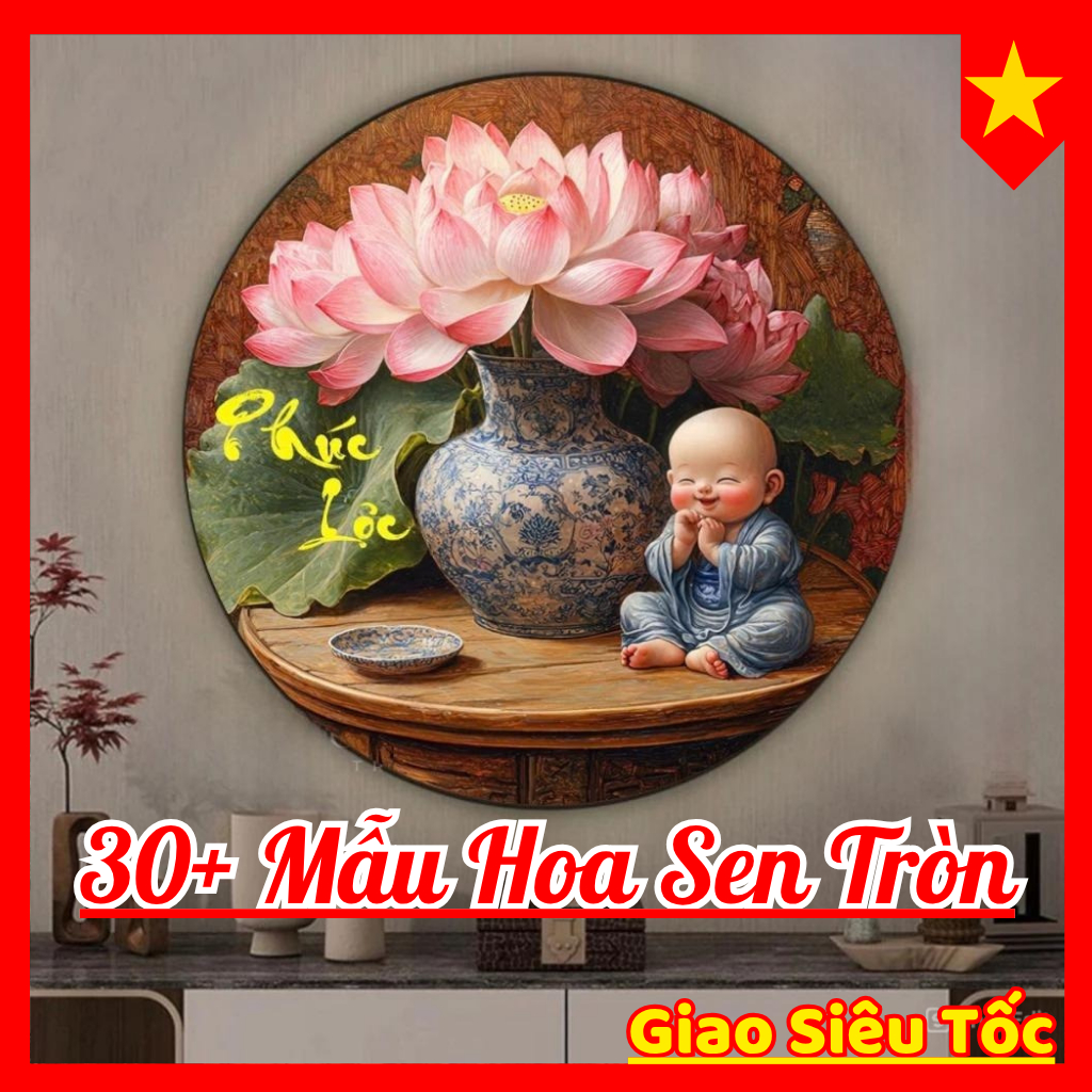 Tranh Hoa Sen Tròn Treo Phòng Khách Size Lớn Nhiều Mẫu - Tranh Thiền Định, Tu Tập, Trang Trí Spa, Phòng Thờ Cao Cấp
