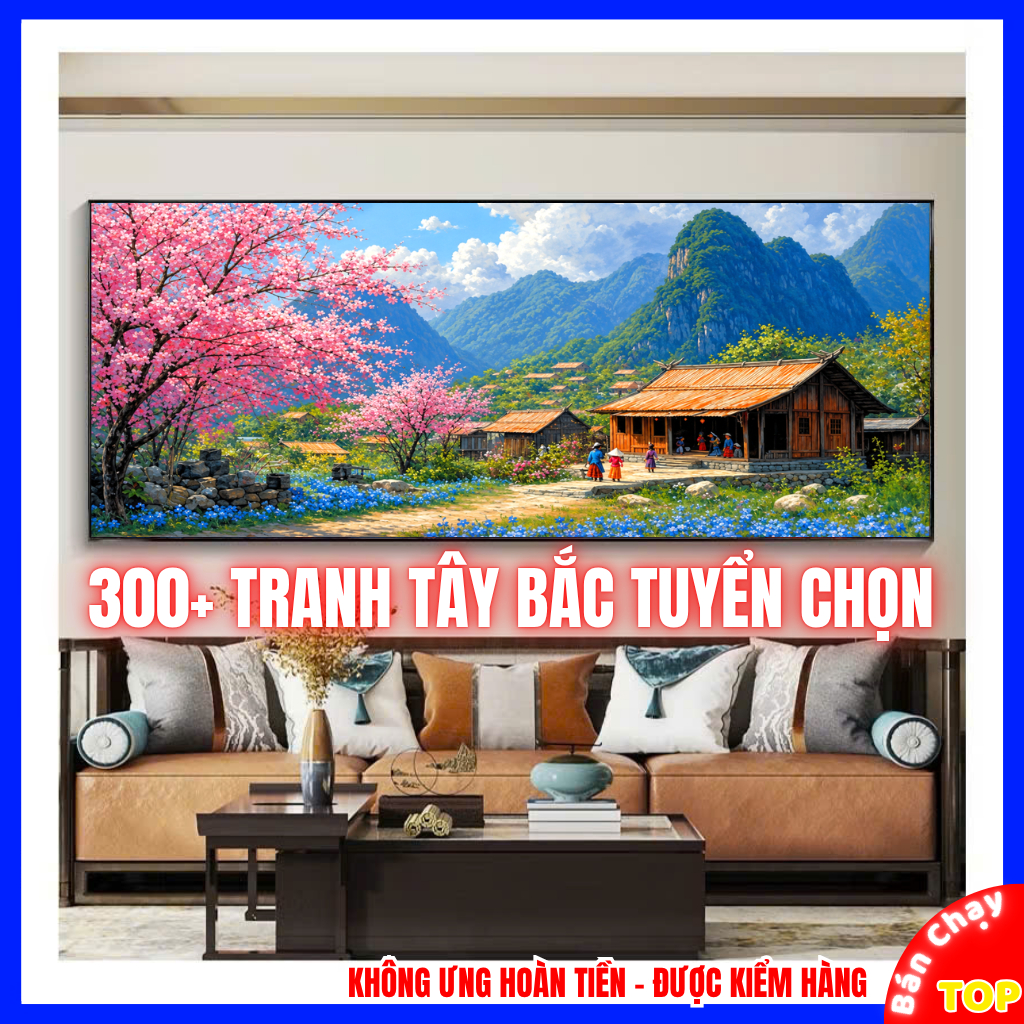 Tranh Phong Cảnh Tây Bắc Núi Rừng Hùng Vĩ Treo Phòng Khách Hiện Đại Cao Cấp Sang Trọng Có Khổ Lớn Tặng Đinh Sẵn Treo