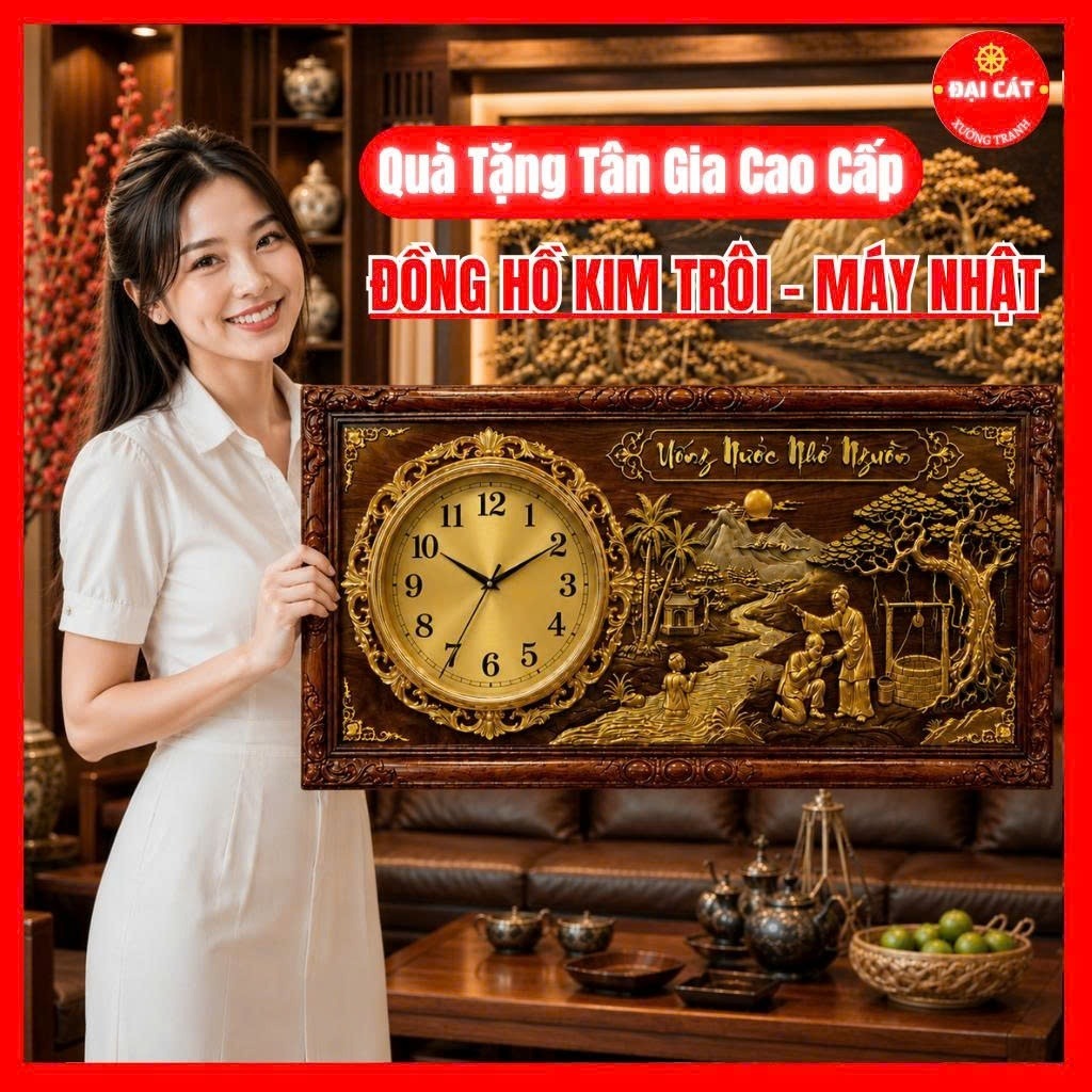 Treo Tranh Đồng Hồ Decor Phòng Khách, Phòng Ngủ Sang Trọng Hàng Cao Cấp Biếu Tặng - Đồng Hồ Kim Trôi Chiêu Tài Hút Lộc