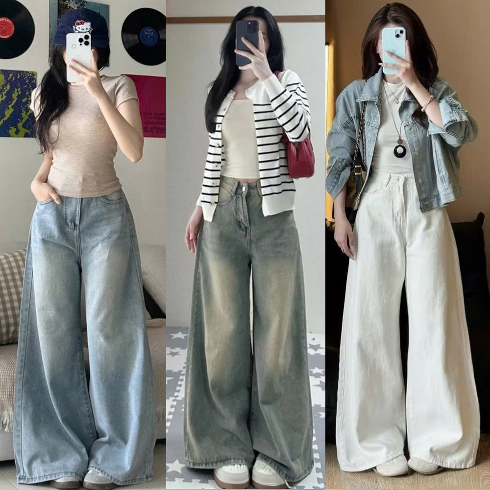 Quần Jean Bò Nữ Ống Siêu Rộng Loe AVO AVOCADO Cao Cấp Wash Màu Xanh Nhạt Retro Tôn Dáng Ống 35-37cm