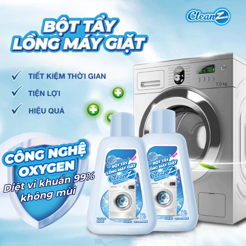 Hộp Bột Tẩy Lồng Máy Giặt Cao Cấp CleanZ 200g – Diệt Khuẩn 99%, Đánh Bay Mùi Hôi & Cặn Bẩn | GigaMax Home