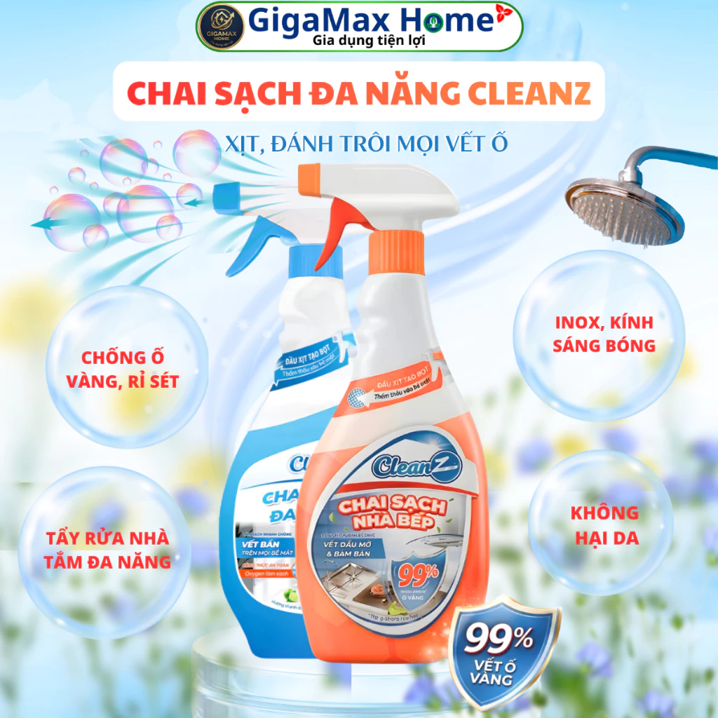 Chai Xịt Tẩy Rửa Đa Năng CleanZ 450ml – Đánh Bay Dầu Mỡ Bếp & Cặn Canxi Nhà Tắm Trong 5 Phút | GigaMax Home