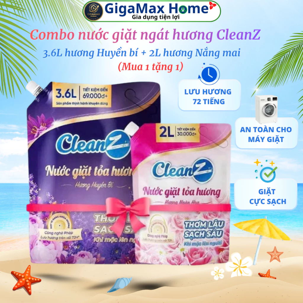 Combo Nước Giặt Xả Cao Cấp CleanZ (Mua 1 tặng 1) – Ngát Hương Nửa Tháng, Sạch Sâu & An Toàn Cho Bé | GigaMax Home