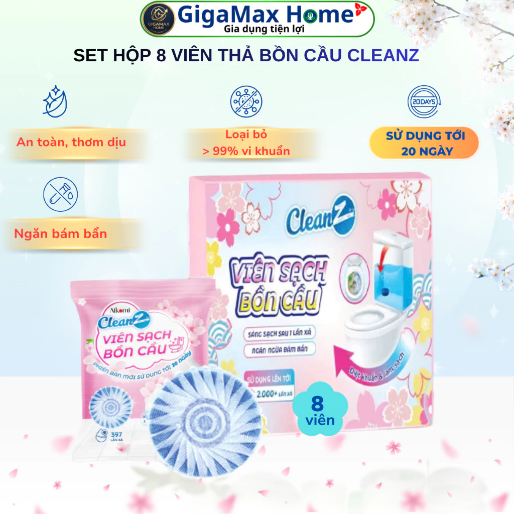 Set 8 Viên Thả Bồn Cầu Sinh Học CleanZ – Bí Quyết Toilet Sạch Bóng, Ngát Hương Thơm Suốt 160 Ngày | GigaMax Home