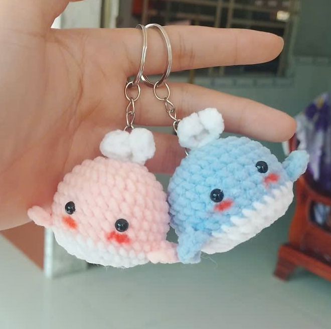 Móc Khóa Cá Heo Nhung Handmade Đan Móc Thủ Công Dễ Thương Trang Trí Túi Xách, Balo, Quà Tặng