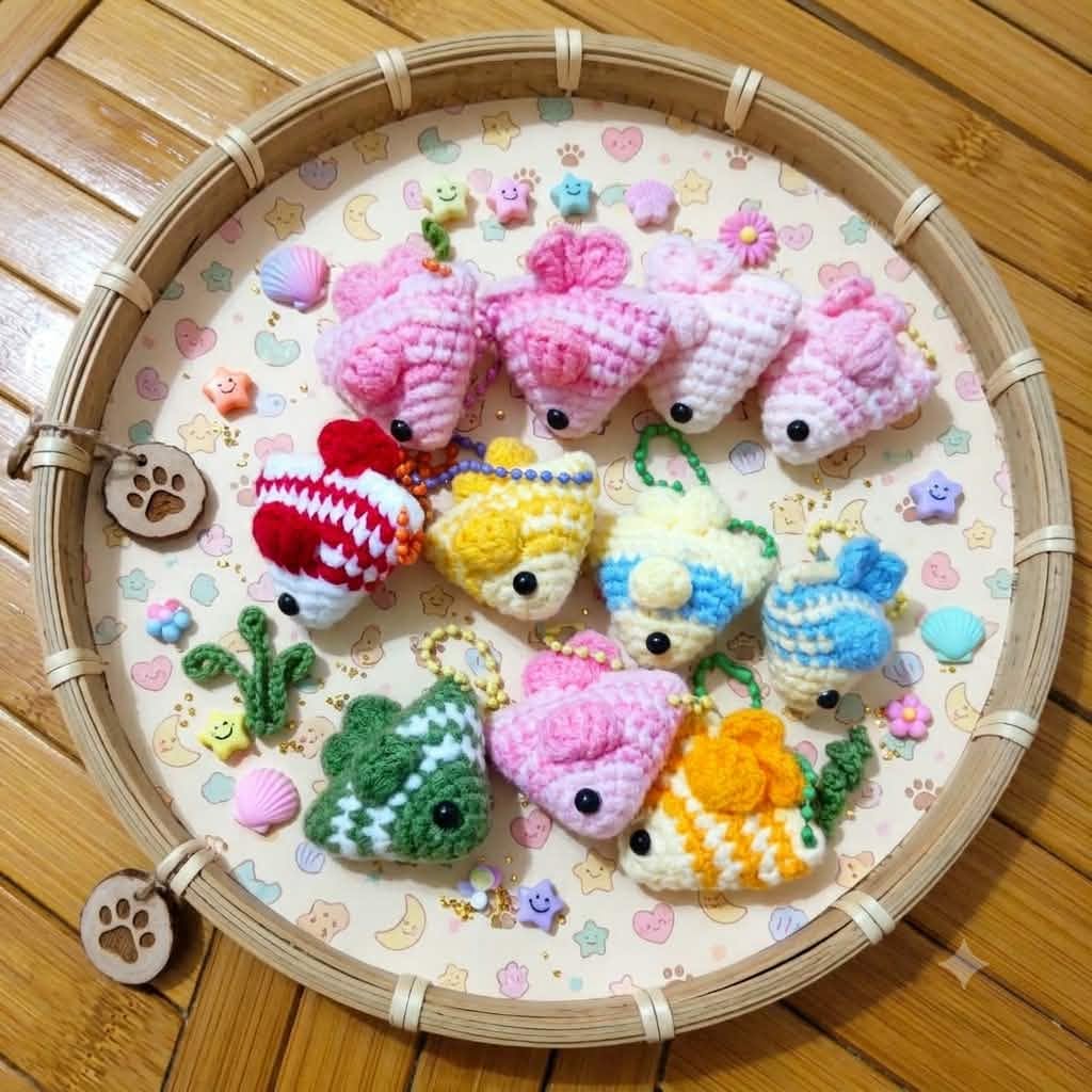 Móc Khóa Cá Nhỏ Len Handmade Đan Móc Thủ Công Dễ Thương Nhiều Màu Trang Trí Túi Xách, Balo