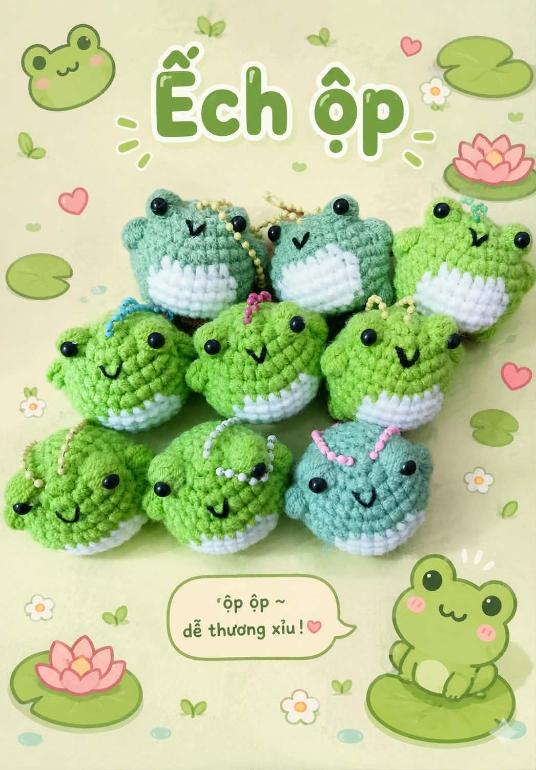 Móc Khóa Ếch Ộp Len Handmade Đan Móc Thủ Công Dễ Thương Trang Trí Túi Xách, Balo, Quà Tặng