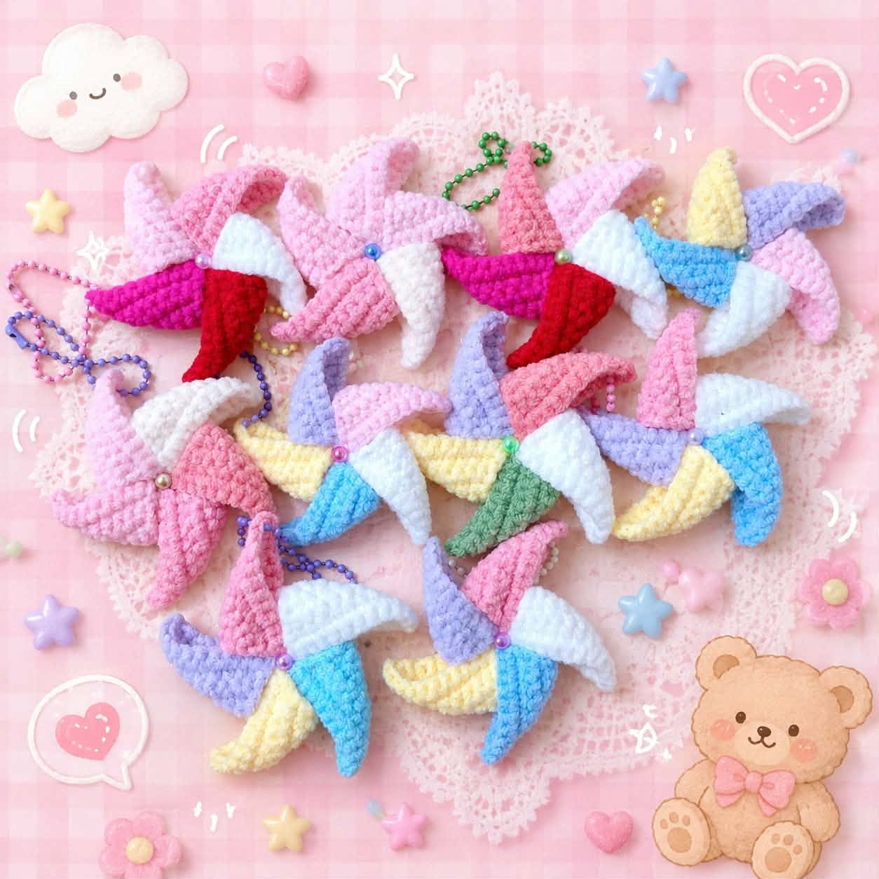 Móc Khóa Chong Chóng Len Handmade Đan Móc Thủ Công Dễ Thương Trang Trí Túi Xách, Balo, Quà Tặng